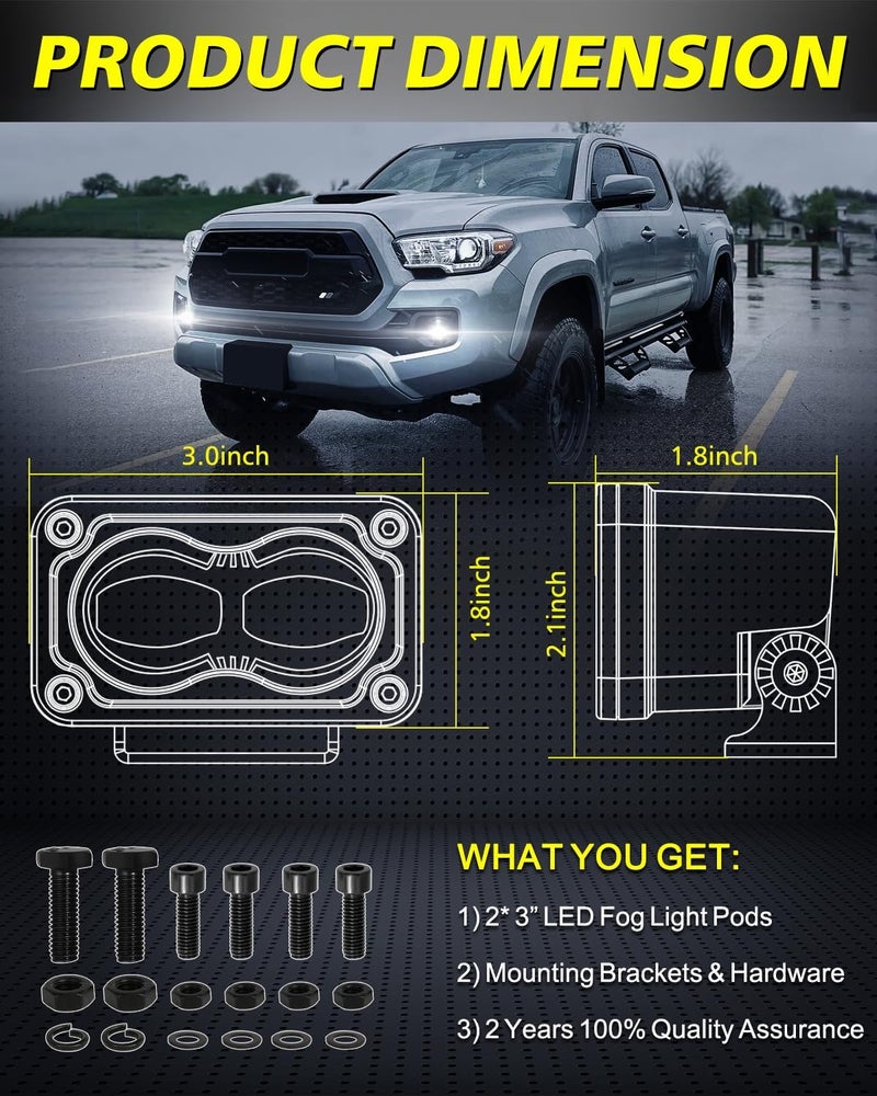 AKD Part 3 Inch SAE LED Fog Lights 40W DOT Approved Mini LED Light Pods Street Legal Cut-off Low Beam Small Offroad Lights Fog Pods Lights 2 Packs for Trucks Pickup Motorcycle Dirt Bike SUV UTV ATV - Image 2